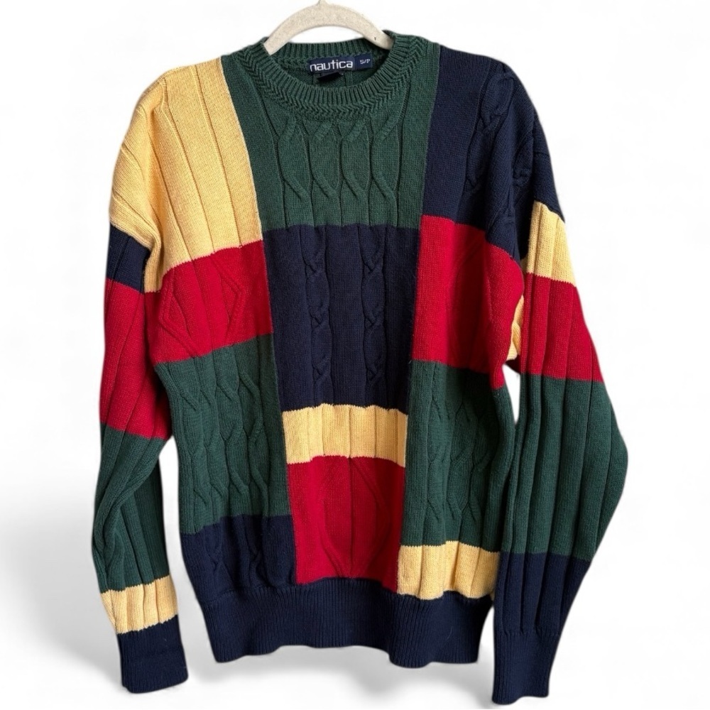 Vintage Nautica Colorblock Cable Knit Sweater – Hong Kong – Size Small - Picture 1 of 5